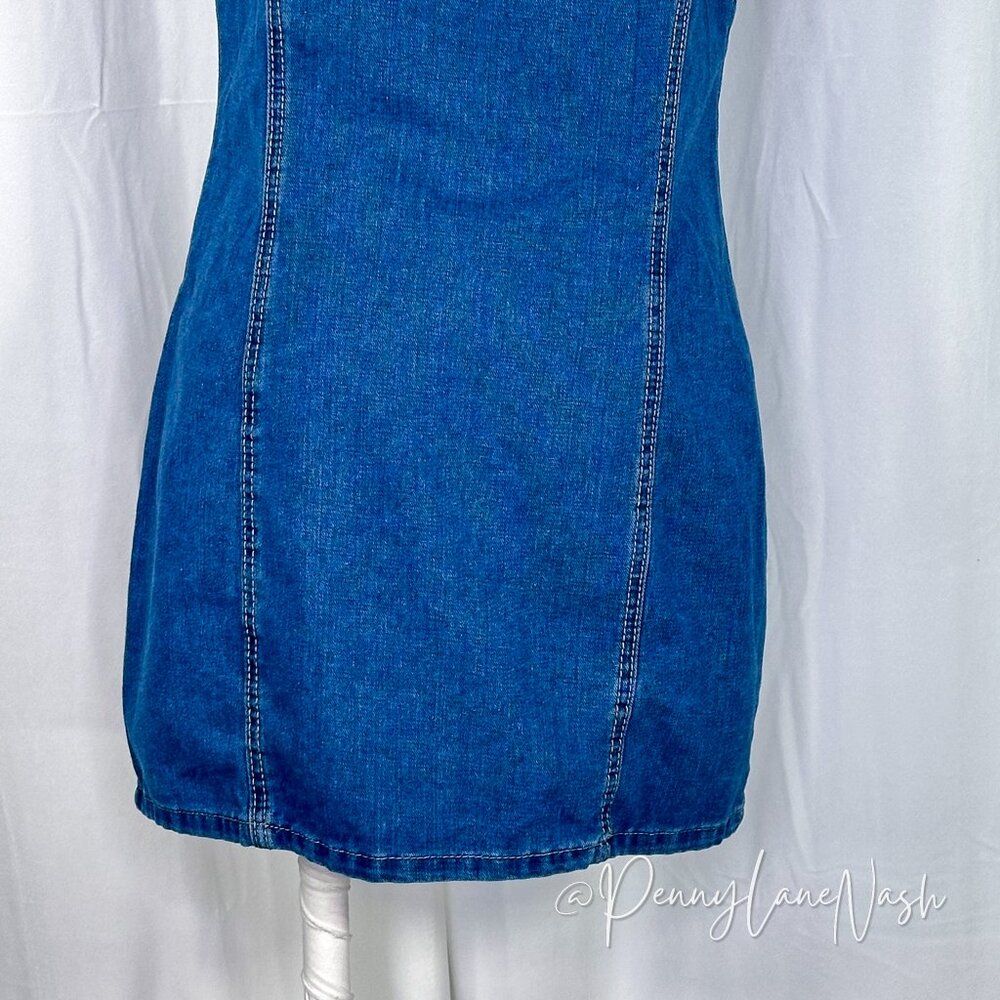 Shein Denim Button Front Sleeveless Shirt Dress Blue - Picture 9 of 10